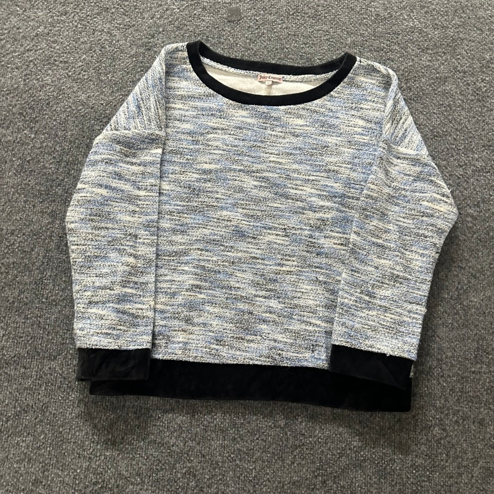 Juicy Couture Sweatshirt Womens Size L Blue Space Dye Velvet Trim Pullover Top